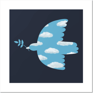 Blue Sky peace dove - surreal bird design by Cecca Designs Posters and Art